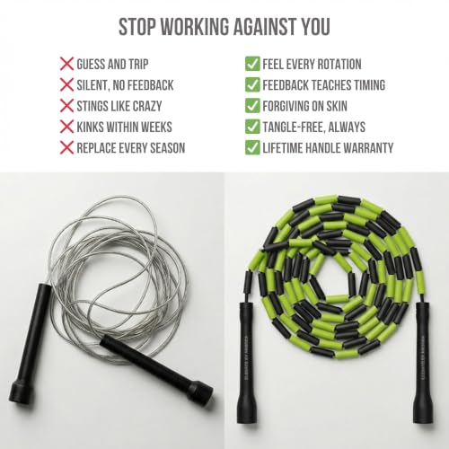 Elevate Rope Beaded Jump Rope, 1 in Beads, 10 ft Adjustable, Segmented - color: Black/Green