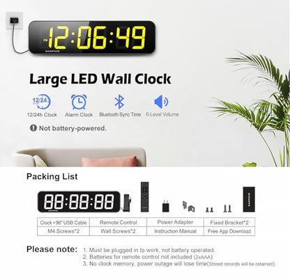 15.2" Gym Timer, App & Remote Control, Customizable LED Colors, Gym Clock