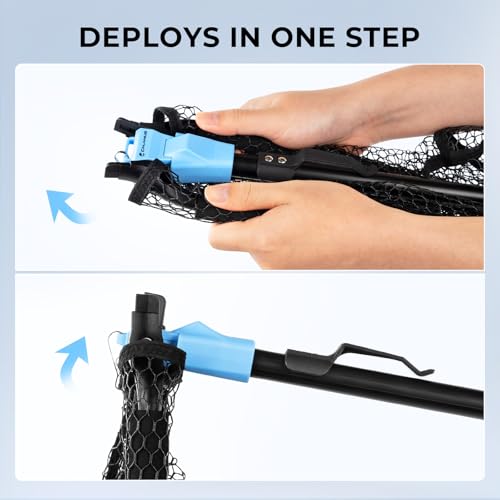 Calamus Triangle Fishing Net, Foldable, Lightweight & Strong Landing Net with Non-Slip Elastomer Handle, Built-in Elastic Lanyard and Belt Clip, Fishing Gear - Gift for Men