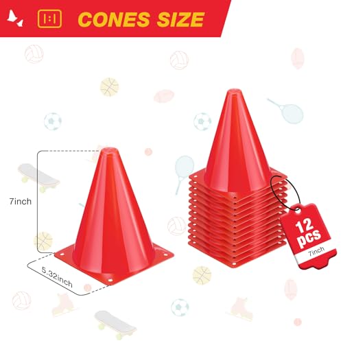 7 Inch Soccer Cones 12pcs Colors Cones Field Plastic Small Cones - color: red