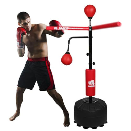 INNOLIFE Pro Boxing Training Set with Double Speed Ball and Spinning Bar | Adjustable 82-Inch Boxing Speed Trainer for MMA and Home Fitness - (Red)