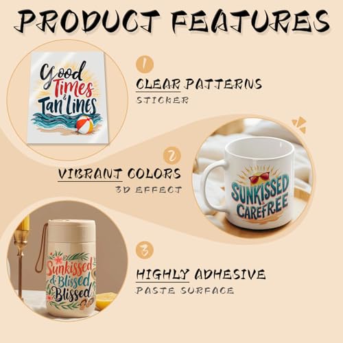 24PCS Summer Beach UV DTF Cup Wrap UV DTF Transfer Paper Suitable for Mugs, Glasses, Notebooks, Computers, Tables and Chairs, etc. for DIY Creativity, High Viscosity UV DTF Cup Wrap - style: Summer Beach