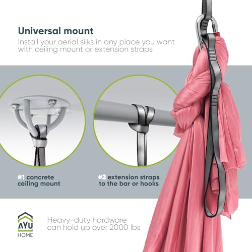 AyuHome Aerial Silks Yoga Swing Aerial Hammock Kit for Home | Premium aerial silks yoga swing kit with rigging hardware for aerial yoga, gymnastics, and home fitness - color: Aerial silk - Pink New