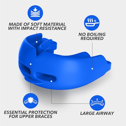 2Pcs Sport Mouth Guard Youth Adult, Mouthguard for Braces, Wrestling Mouthguards for Braces, No Boil Mouth Guard, Helmet Strap, Soft, Football Hockey Boxing,Taekwondo, Jujitsu Rugby