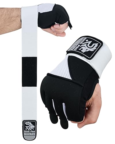 Gel Boxing Hand Wraps Inner Gloves, Quick Slip-On Padded Knuckle Protection with Wrist Support, Elastic Training Wraps for MMA, Muay Thai, Kickboxing & Heavy Bag, Men & Women - color: Black/White, size: Small