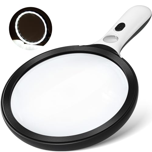 Magnifying Glass with Light Large 5" Lens, Handheld Illuminated Lighted Magnifier 24LED 1UV Light for Seniors, Reading, Coins, Jewelry, Close Work - color: Black