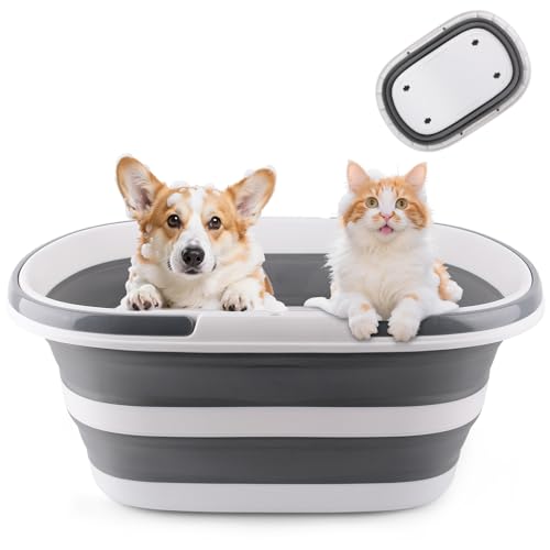 Extra Large Collapsible Bucket 35L Mop Bucket With Handles & Wheels, Plastic Wash Basin Pet Bath Tub for Puppy Dogs Cats, Folding Laundry Basket Clothes Storage Organizer RV Outdoor Camping Essentials - color: Gray, size: 35L