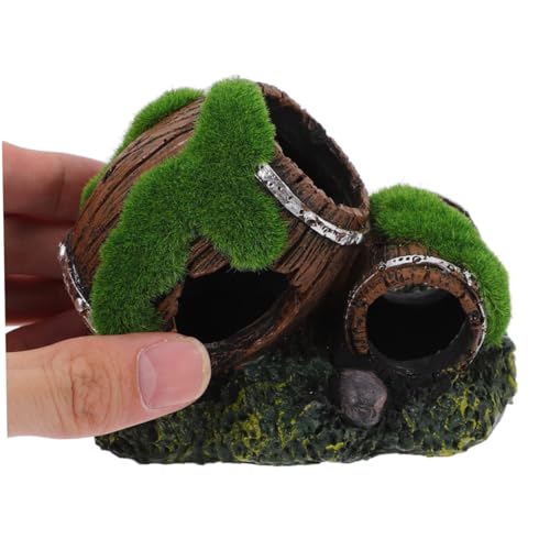 Beaupretty Broken Barrel Aquarium Decoration Resin Dual-Barrel Fish Tank Hideout Freshwater Shrimp Cave for Betta Fish and Aquatic Pets