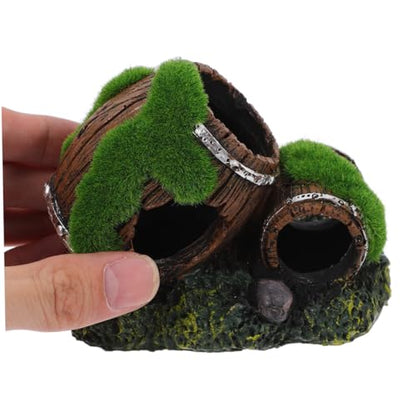 Beaupretty Broken Barrel Aquarium Decoration Resin Dual-Barrel Fish Tank Hideout Freshwater Shrimp Cave for Betta Fish and Aquatic Pets