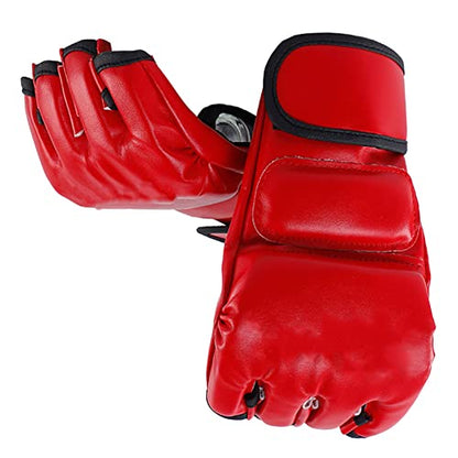 GLOGLOW MMA Gloves Half Finger Red PU Material Kickboxing Gloves Open Palm for Adult Sports