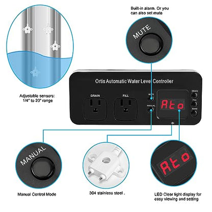 Auto Top Off System, Oritis Water Refiller Water Level Controller Automatic Water Change for Aquarium Fish Tank Swimming Pool Saltwater Freshwater, Sump Pump Pits