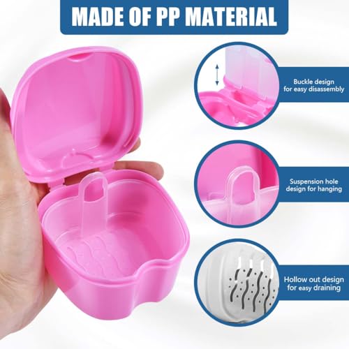 KISEER Pink Denture Bath Case Cup Box Holder Storage Soak Container with Strainer Basket for Travel Cleaning - color: Pink
