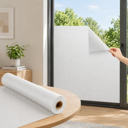 Window Darkening Film Static Cling Window Film Non Adhesive Frosted Glass Film Sun Blocking Room Privacy Window Tint for Home Office Bathroom - color: White