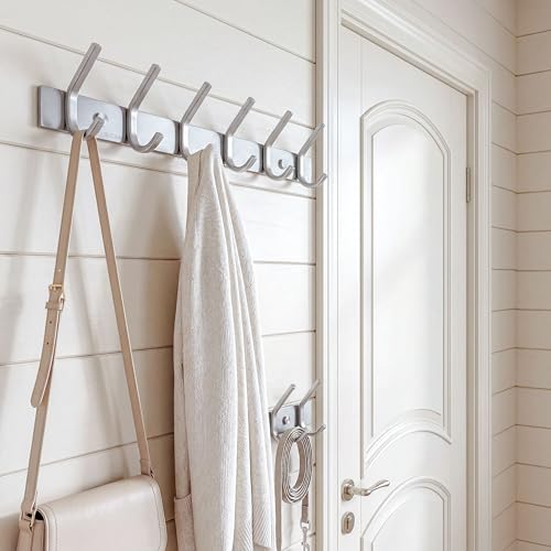 WEBI Heavy Duty SUS 304 Coat Bath Towel Hook Hanger Rail Bar with 6 Hooks, Brushed Finish for Bedroom, Bathroom,Foyers,Hallways Home,Office, C-CBG06 - size: 6 Hooks