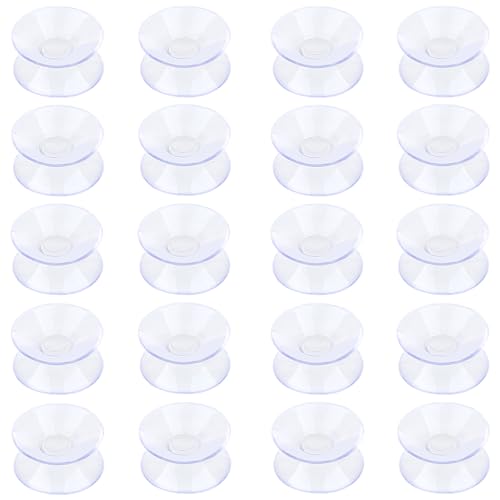 Pawfly 20 Pack Double Sided Suction Cups 1.2 Inch Clear PVC Plastic Sucker for Glass Table Mirror