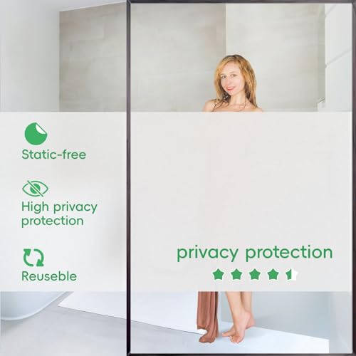 Window Privacy Film Frosted Privacy Window Film Heat Control UV Blocking Frosted Glass Window Film Static Cling Non-Adhesive Reusable Door Coverings for Bathroom&Home&Office(35.4 * 78.7'')