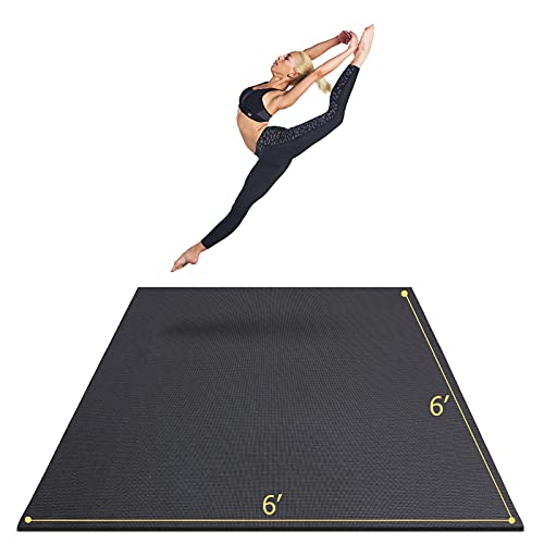 GXMMAT Large Yoga Mat 6'x4'/6'x6'/7'x5'(7mm/9mm), Extra Thick Workout Mats for Home Gym Flooring,Ultra Comfortable Non-Slip Quick Resilient Barefoot Wide Exercise Mat for Pilates,Stretching,Meditation - color: Black Real, size: 6*6 FT