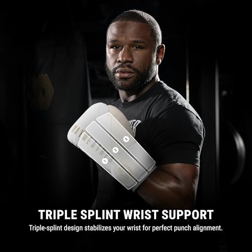 Hayabusa Mayweather Champ Boxing Gloves for Men and Women - color: White/Gold, size: 10oz
