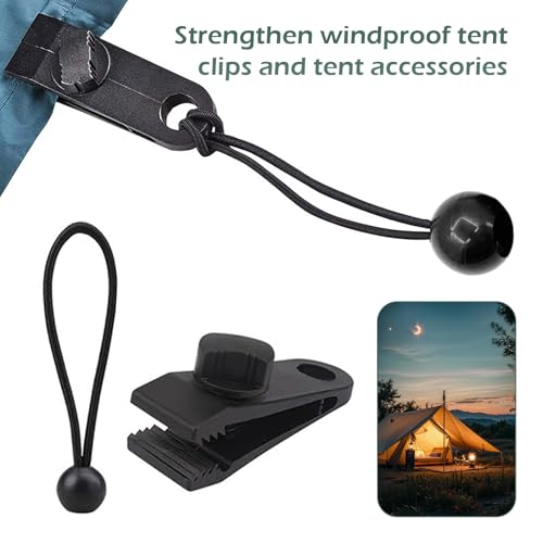 Car Cover Windproof Clip, Inverted Tooth Design Non-Slip Bite Tent Clamp with Adjustable Buckle, Outdoor Wind Rope Fixing Bracket with 12 PCs Ball Bungee Cords, for Most Cars (Black) - size: 24 PCS