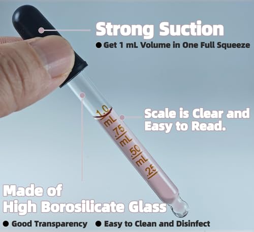 6 Pack Glass Pipette Dropper with Brush - Bent & Straight Tips, 1 ml Eye Droppers for Essential Oils, Lab, Crafts, Measuring and Transferring Liquids