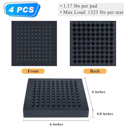 Machine Anti Vibration Mats Heavy Duty - 6 x 6 x 0.8 Inches 4 Pcs Non Slip Noise Reduction Anti Vibration Mats, Thick Steel Embedded Rubber Pad for Air Compressor, Swamp Cooler, Generator, HVAC - size: 6''x 6'', 4 Pcs