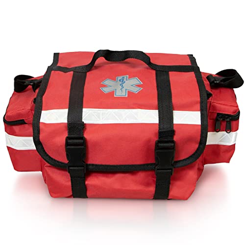 ASA TECHMED Empty First Aid Bag Red 17 x 9 x 7, Professional EMT Bag and Medic Bag Organizer, Versatile Medical Bag for EMS Gear, Med Bag Storage for Workplace, Vehicle or Home Preparedness