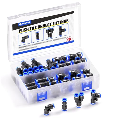TAILONZ PNEUMATIC 5/16 inch or 8mm od Push to Connect Fittings Pneumatic Fittings Kit 10 Spliters+10 Elbows+10 tee+10 Straight (40 pcs)