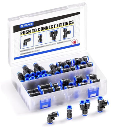 TAILONZ PNEUMATIC 5/16 inch or 8mm od Push to Connect Fittings Pneumatic Fittings Kit 10 Spliters+10 Elbows+10 tee+10 Straight (40 pcs)