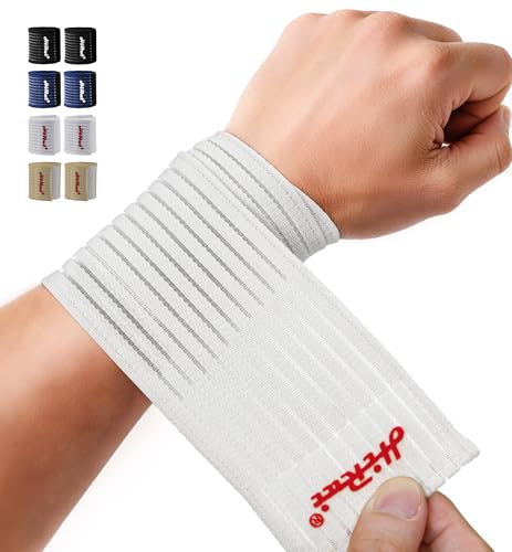 2-Pack High-Elastic Wrist Support Straps Wrist Compression Bandage - Wrist Wraps Wristbands for Carpal Tunnel Arthritis Tendonitis Weightlifting Tennis Basketball - Breathable Soft (White) - color: White
