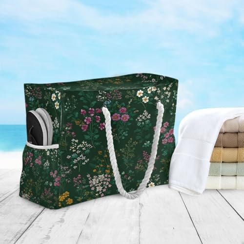 senya Large Beach Bags Totes Canvas Tote Shoulder Bag Soft Wave Water Resistant Bags for Gym Travel Daily Ocean - color: Colorful Flowers