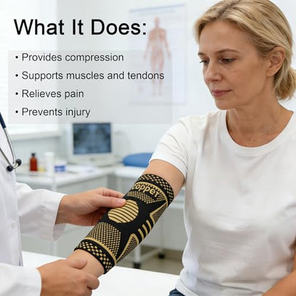 Elbow Brace| Copper Elbow Compression Sleeve|Golfer's Tennis Elbow Relief - size: X-Large