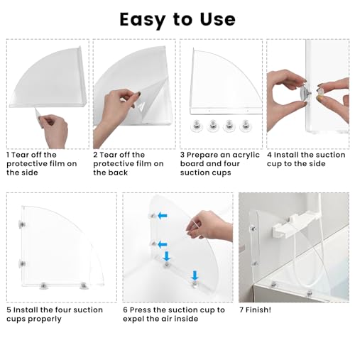 2Pcs Removable 10.6"x10.6" Large Shower Splash Guard with Silicone Sucker, Reusable Splash Guard for Shower, 3MM Thickened Bathtub Splash Guard,Detachable Bathtub Splash Guard for Tub