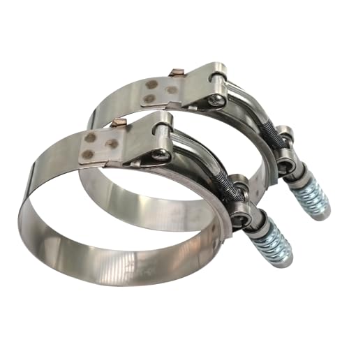 2" Heavy Duty T Bolt Hose Clamp Stainless Steel Spring Loaded - Working Range 55mm - 63mm for 2" I.D. Hose with 3mm - 6mm Wall Thickness, Auto-adjusting maintain Constant Tension (55mm - 63mm, 2 Pack) - size: 2" Hose Clamp 55mm - 63mm (2.16" - 2.48")