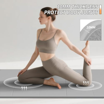 PAIDU Foldable Yoga Mat 10MM Thick SGS Certified TPE 75x26" Portable - color: Dark grey+ black