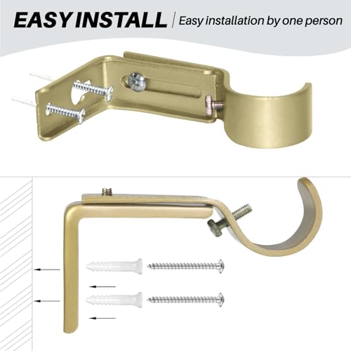 Curtain Rod Bracket Heavy Duty Adjustable Window Hardware Rod Holders Hanger for 1 inch Rods, Set of 3 (Gold-Adjustable) - color: Gold-Adjustable