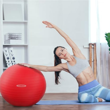 Fitvids Anti-Burst and Slip Resistant Exercise Ball Yoga Ball Fitness Ball Birthing Ball with Quick Pump - color: Red, size: M(19-22in/48-55cm)