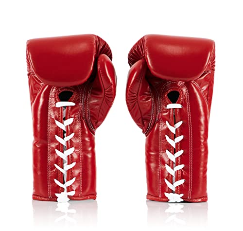 Fairtex BGL6 Locked Thumb Boxing Gloves, Leather Lace Up Muay Thai MMA Gear | Snug-fit hand compartment with ergonomic curves. Minimizes hand fatigue. Built for pro competitions and sparring. - color: Red, size: 10 oz