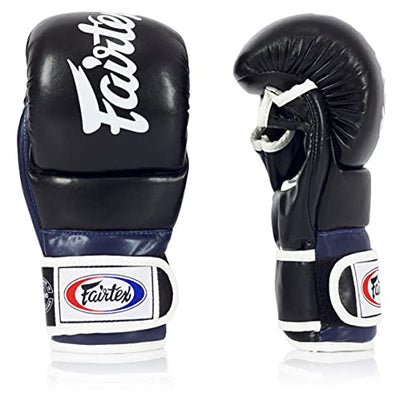 Fairtex FGV18 MMA Boxing Gloves, Leather Muay Thai Martial Arts Training - color: Black/Blue, size: Medium