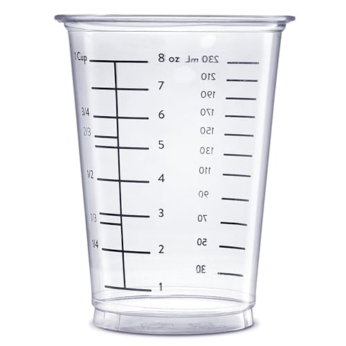 GUSTO 10 oz Clear Plastic Measuring Cups [50 Count] Disposable Multipurpose Cups for Baking, Cooking, Resin & Mixing (Formerly Comfy Package)