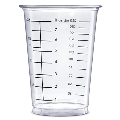 GUSTO 10 oz Clear Plastic Measuring Cups [50 Count] Disposable Multipurpose Cups for Baking, Cooking, Resin & Mixing (Formerly Comfy Package)