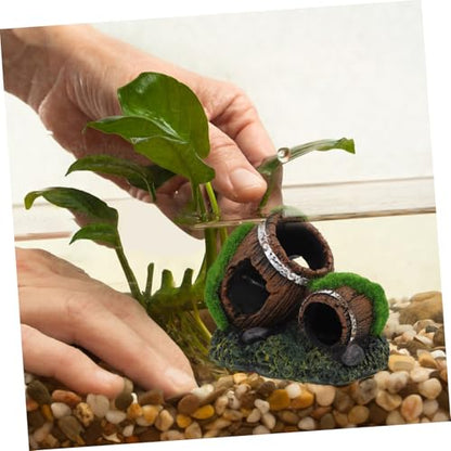Holibanna Aquarium Decoration Resin Wine Barrel Ornament for Fish Tank Shrimp Cave Hideout and Aesthetic Decor for Betta Fish for Terrarium Garden and Aquatic Environments