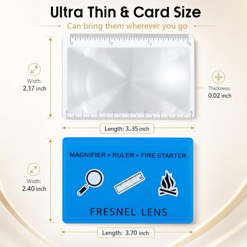 Frienda 50 Pcs Pocket Magnifying Glass 4X Fresnel Lens Credit Card Pocket Magnifier Plastic Ruler Starting Fire Emergency Bushcraft Outdoor Survival Leisure for Classroom Home Office (Blue) - color: Blue