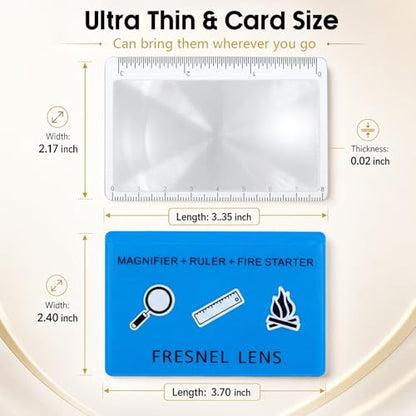 Frienda 50 Pcs Pocket Magnifying Glass 4X Fresnel Lens Credit Card Pocket Magnifier Plastic Ruler Starting Fire Emergency Bushcraft Outdoor Survival Leisure for Classroom Home Office (Blue) - color: Blue