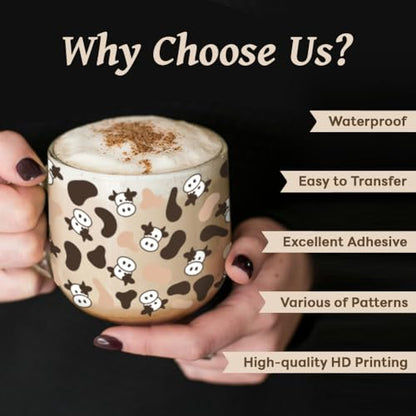 UV DTF Cup Wraps Transfer Stickers Cow Pattern, 10 Sheets Waterproof Custom Vinyl Transfer Sticker 16oz Coffee Glass Cup Tumbler Bottle Mug Decals for Men Women - style: Cow
