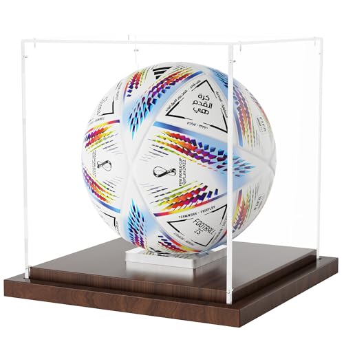 VGMiu Soccer Ball Display Case with Wood Base Clear Acrylic Soccer Case - size: Soccer Case