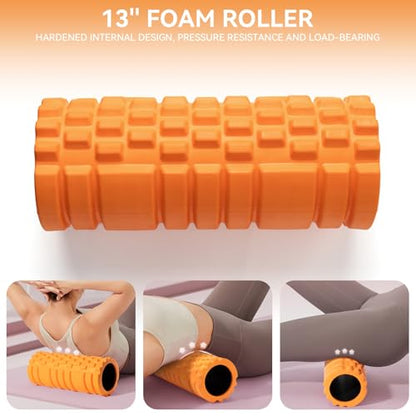 Krightlink 5 in 1 Foam Roller Set Trigger Point Exercise Foam Roller | Deep Tissue Muscle Massage Fitness Foam Roller, Massage Roller, Massage Ball, Stretching Strap, for Whole Body Orange - color: Orange Black