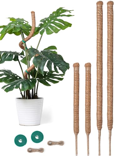 4 Pack Moss Pole Monstera Plant Support, 2 Pack 28" & 2 Pack 48" Bendable Plant Stakes Made of Real Coco Coir Support for Climbing Indoor Plants, Tall Moss Stick Trellis for Potted Climbers