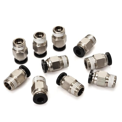 BIQU PC4-M10 Pneumatic Connector Fittings Bowden Tube Coupler Male Straight PTFE Tube Push for E3D-V6 Bowden Extruder Compatible with Ender-3 Ender-3 V2 3D Printers (Pack of 10pcs) - style: 10pcs