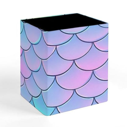 Women's Pen Cup Pencil Holder Makeup Brush Storage Beautiful Mermaid Fish Scale Leather Desk Organizer