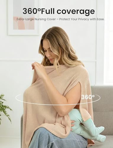 PATPAT Nursing Cover for Breastfeeding, Soft Breathable Privacy Poncho, Multi-Use Solid Knit Breastfeeding Cover for Moms, Portable Nursing Shawl & Baby Blanket (Beige) - color: Beige